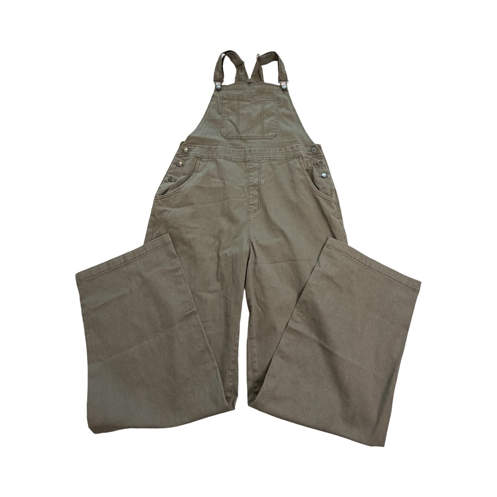 No Boundaries Overalls Womens L Olive Green Wide Leg Stretch Cotton Workwear